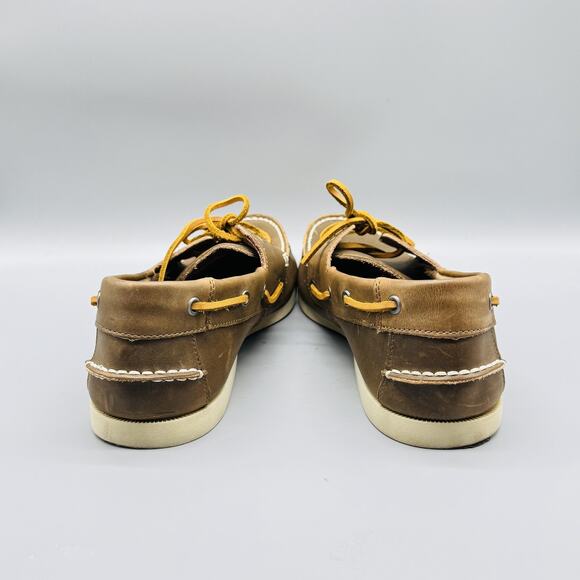 J Crew Shoes Mens 12 Brown Leather Boat Moc Toe Lace Up Slip On Casual Classic - Picture 6 of 10